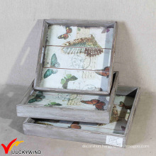 Butterfly Antique Rectangular Handmade Decorative Wood Tray